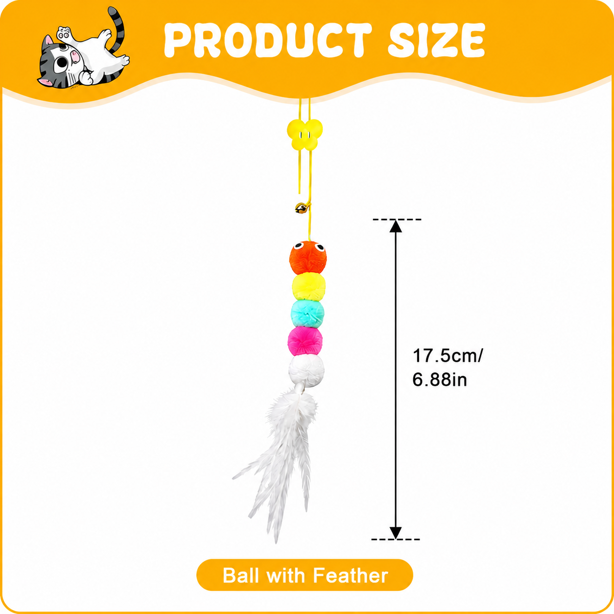 Colorful feather caterpillar hanging toy for cats with scratch rope and retractable design, by TrendyPet's Zone for interactive play.