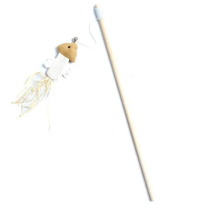 Fish Cat Teaser Feather Toys Kitten Funny Rod Wand Toys Wood Pet Toys Interactive Stick - TrendyPet's Zone