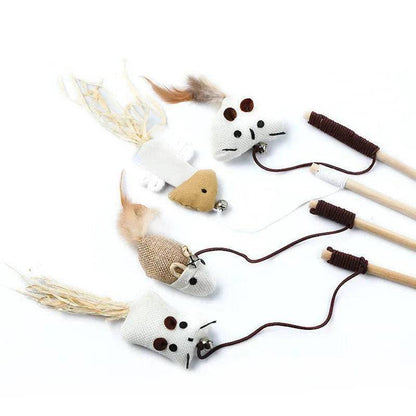 Flying Bat Cat Teaser Feather Toys Kitten Funny Rod Wand Toys Wood Pet Toys Interactive Stick - TrendyPet's Zone