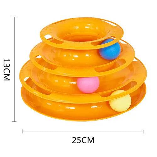 Gold 3/4 Levels Pet Cat Toy Training Amusement Plate Kitten Tower Tracks Triple Disc Tumbler Ball Interactive - TrendyPet's Zone