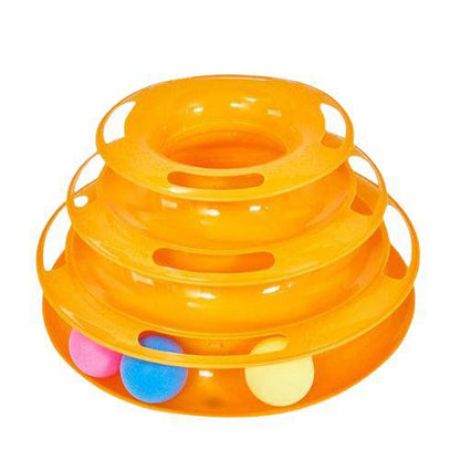 Gold 3/4 Levels Pet Cat Toy Training Amusement Plate Kitten Tower Tracks Triple Disc Tumbler Ball Interactive - TrendyPet's Zone