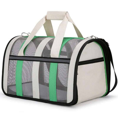 Grass green TrendyPet's Zone pet carrier bag, large capacity, breathable shoulder design, suitable for outdoor use all seasons.