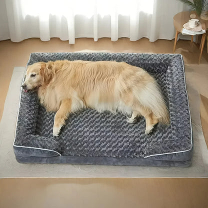 Gray bolster dog bed by TrendyPet's Zone with waterproof lining, non-skid bottom, washable cover, and orthopedic egg foam cushioning.