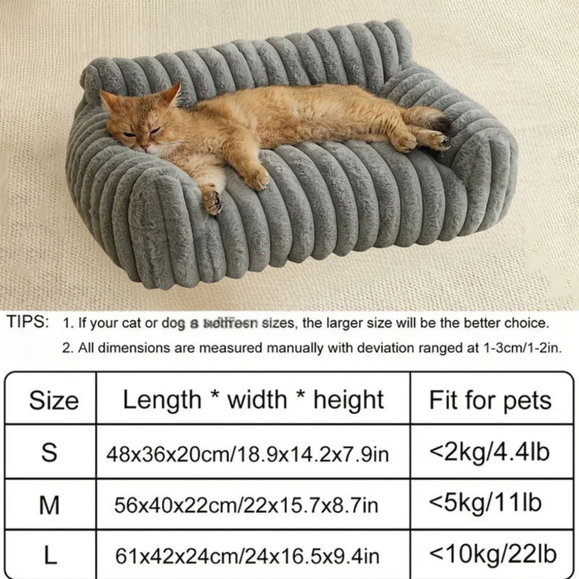 Beige Cat Sofa Bed – Soft Polyester Striped Pet Bed, Breathable All-Season Cozy Couch for Small to Medium Cats TrendyPet's Zone