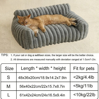 Beige Cat Sofa Bed – Soft Polyester Striped Pet Bed, Breathable All-Season Cozy Couch for Small to Medium Cats TrendyPet's Zone