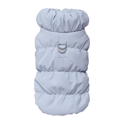 Gray quilted dog vest jacket with built-in harness from TrendyPet's Zone, featuring a cozy, stylish coat for small dogs.
