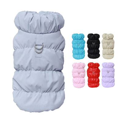 Gray quilted dog vest jacket with built-in harness from TrendyPet's Zone, designed for warmth and comfort during outdoor walks.