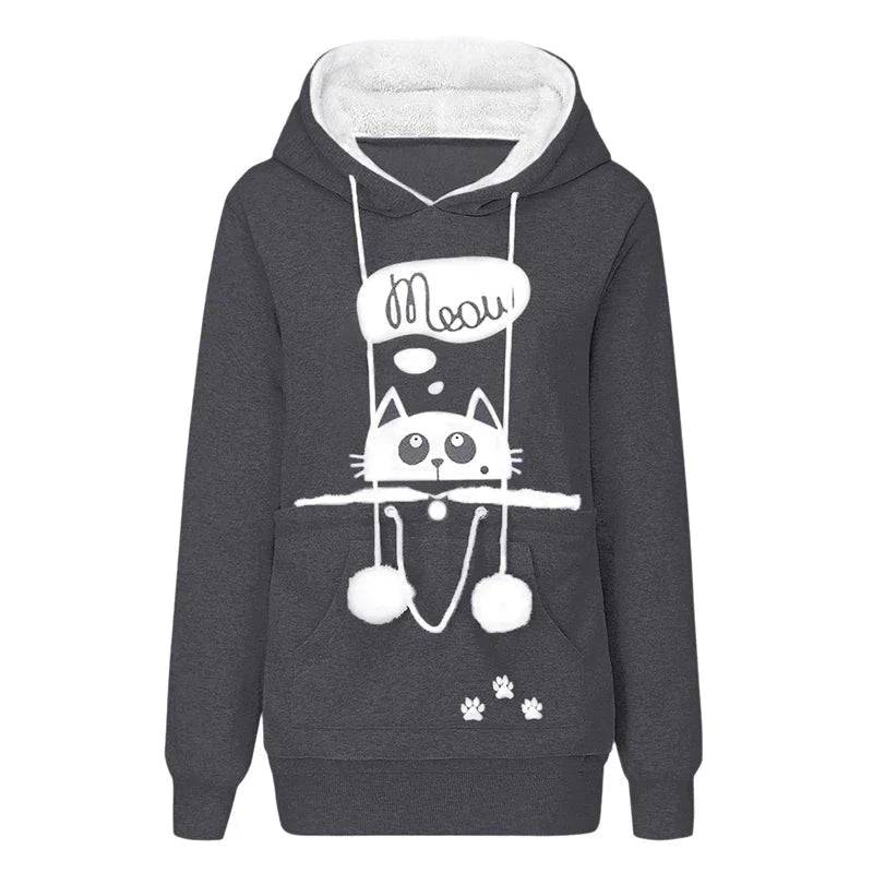 Gray Meow Print High Quality Sweatshirt Cat Dog Lovers Hoodies Kangaroo Pet Paw Ears Cuddle Pouch Pullovers - TrendyPet's Zone