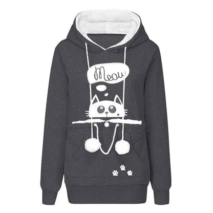 Gray Meow Print High Quality Sweatshirt Cat Dog Lovers Hoodies Kangaroo Pet Paw Ears Cuddle Pouch Pullovers - TrendyPet's Zone