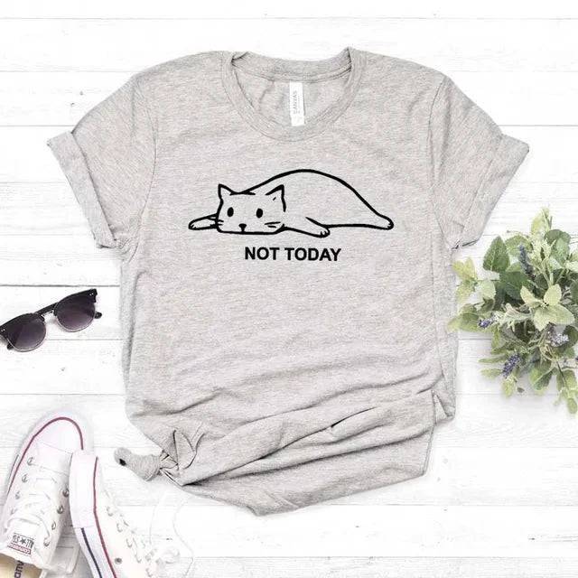Gray Not Today Cat Women T-shirt Cotton Casual Funny For Lady Girl Top Tee - TrendyPet's Zone