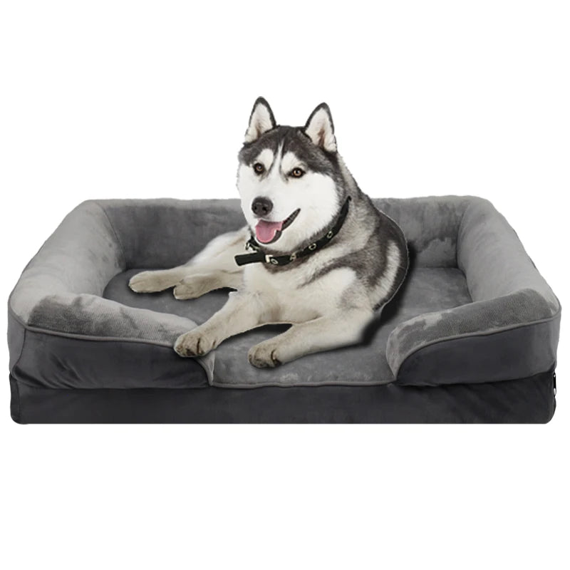 Dark gray orthopedic dog bed by TrendyPet's Zone, washable sofa-style pet bed with supportive foam for all seasons.