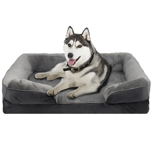 Dark gray orthopedic dog bed by TrendyPet's Zone, washable sofa-style pet bed with supportive foam for all seasons.