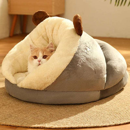 Gray Pet Kennel Cats House Semi Enclosed Winter Warm Thick Slippers Pads Soft And Washable Portable Nest - TrendyPet's Zone