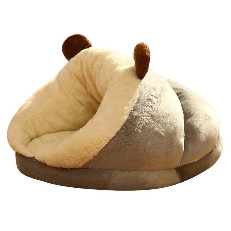 Gray Pet Kennel Cats House Semi Enclosed Winter Warm Thick Slippers Pads Soft And Washable Portable Nest - TrendyPet's Zone