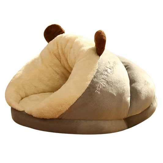 Gray Pet Kennel Cats House Semi Enclosed Winter Warm Thick Slippers Pads Soft And Washable Portable Nest - TrendyPet's Zone