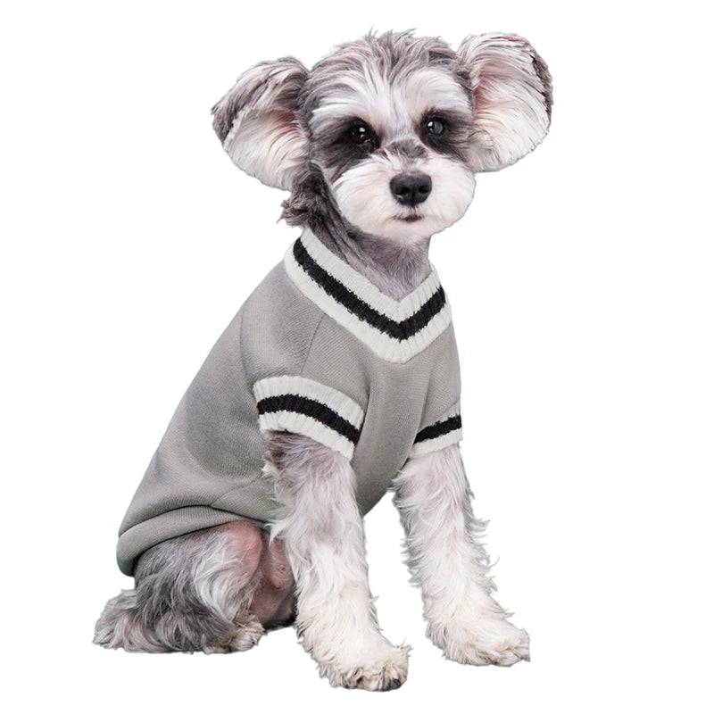 Gray Preppy Style V-Neck Dog Sweater Warm Winter Pet Cloth - TrendyPet's Zone