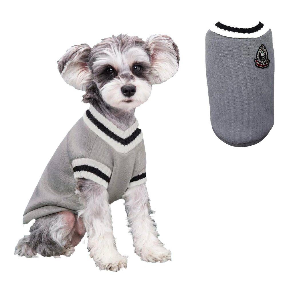 Gray Preppy Style V-Neck Dog Sweater Warm Winter Pet Cloth - TrendyPet's Zone
