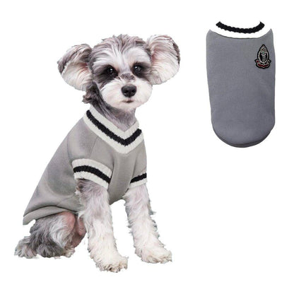 Gray Preppy Style V-Neck Dog Sweater Warm Winter Pet Cloth - TrendyPet's Zone