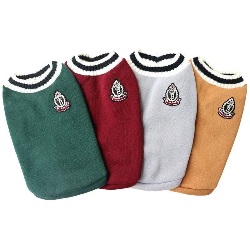 Gray Preppy Style V-Neck Dog Sweater Warm Winter Pet Cloth - TrendyPet's Zone