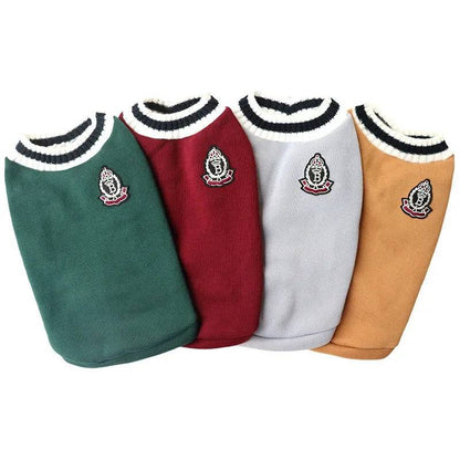 Gray Preppy Style V-Neck Dog Sweater Warm Winter Pet Cloth - TrendyPet's Zone