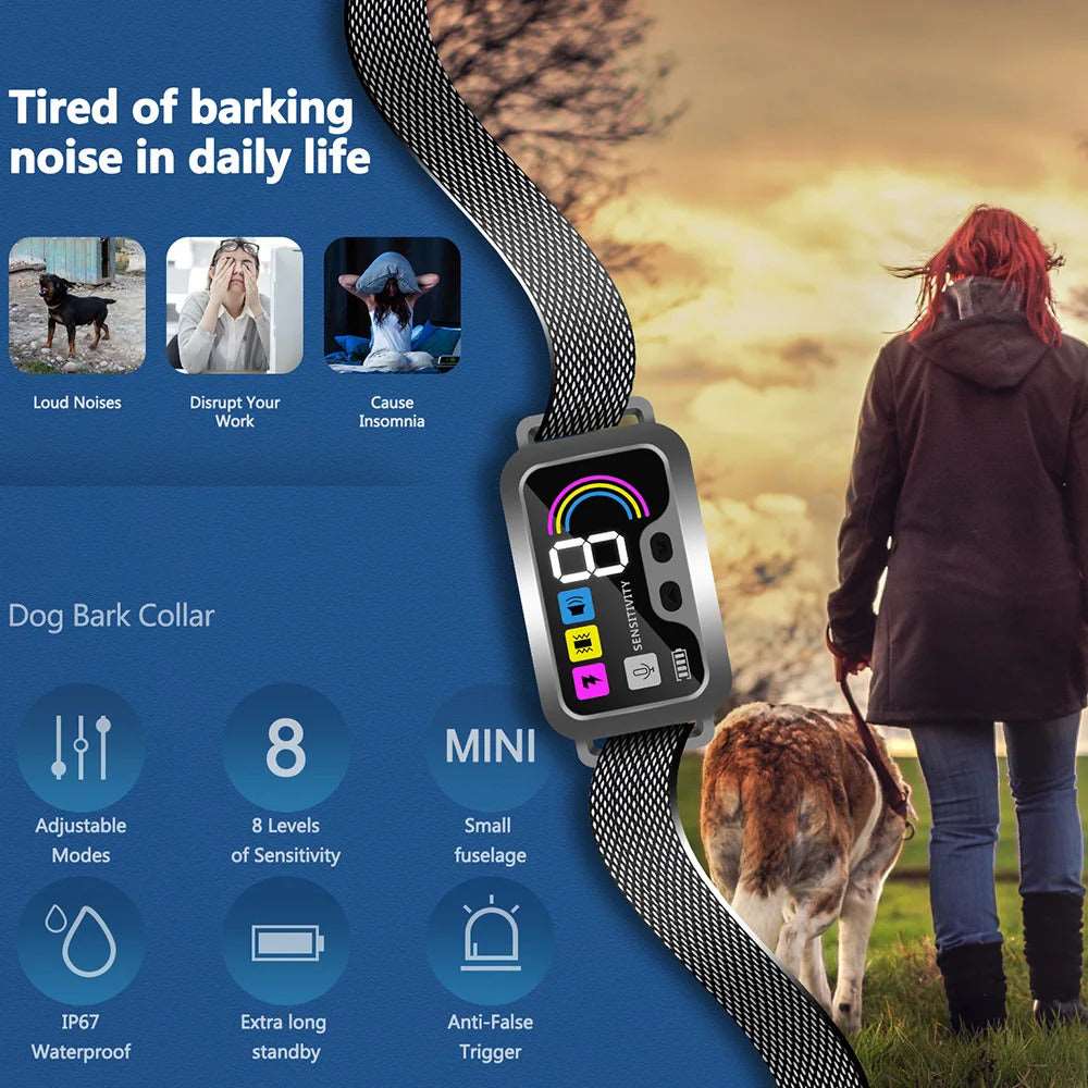 Gray Smart Anti Barking Collar for Small Medium Large Breed Dogs Rechargeable Puppy Bark Collar with 4 Training Modes & 8 Adjustable Sensitivity - TrendyPet's Zone