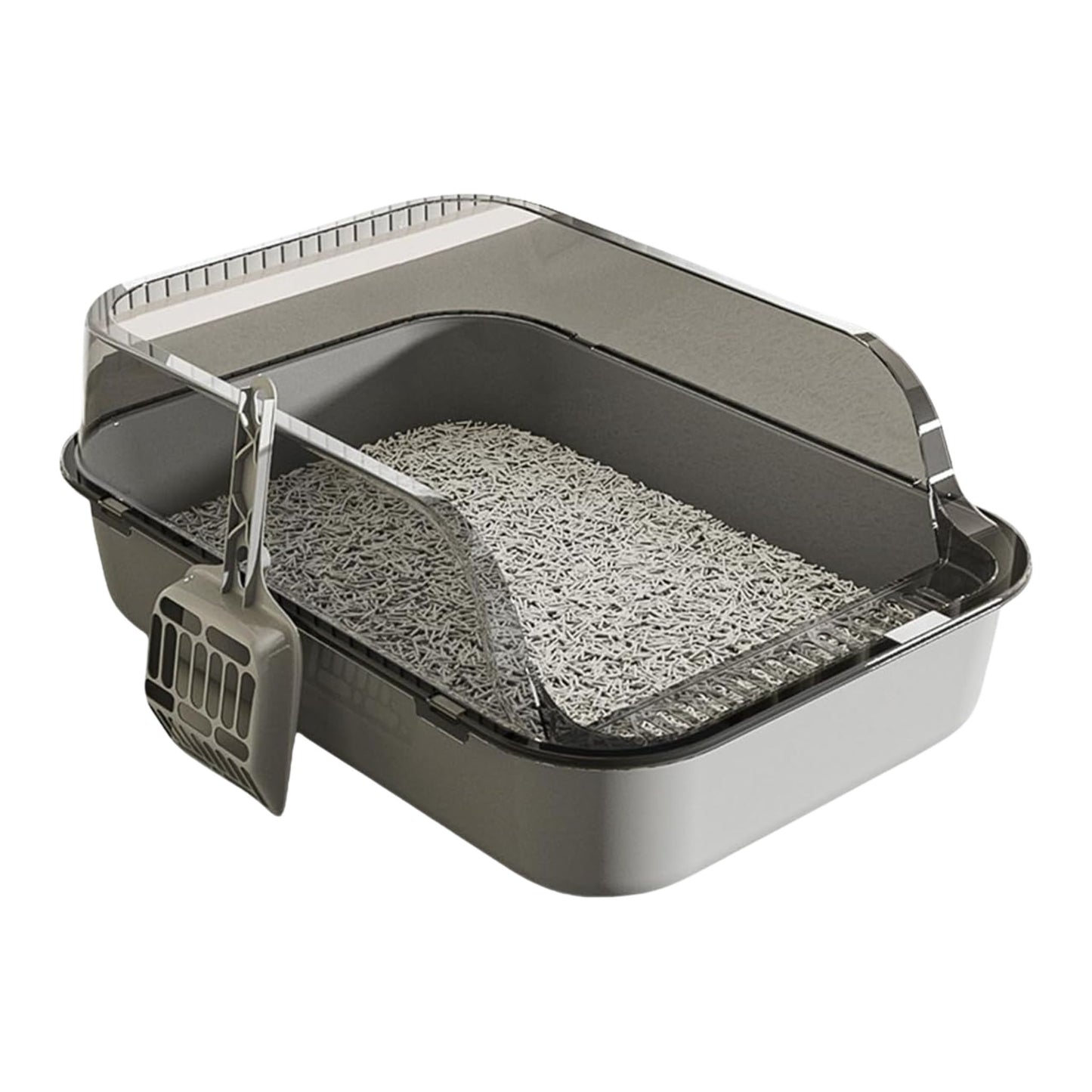 Gray Splashproof Semi-Enclosed Cat Litter Box with High Sides – Indoor Kitten Toilet Tray TrendyPet's Zone