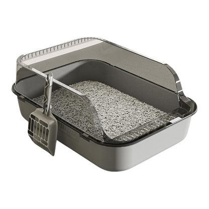 Gray Splashproof Semi-Enclosed Cat Litter Box with High Sides – Indoor Kitten Toilet Tray TrendyPet's Zone