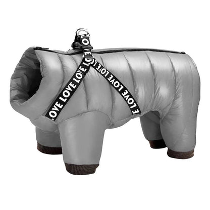 Gray Super Warm Waterproof Dog Coat with Harness - TrendyPet's Zone