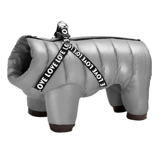 Gray Super Warm Waterproof Dog Coat with Harness - TrendyPet's Zone