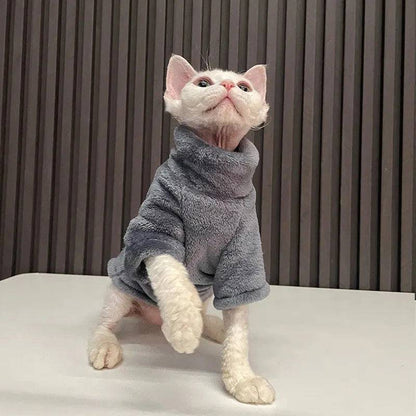 Soft Gray Turtleneck Sweater Coat Hairless Cat Winter Cloth - TrendyPet's Zone