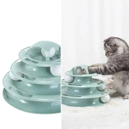 Green 3/4 Levels Pet Cat Toy Training Amusement Plate Kitten Tower Tracks Triple Disc Tumbler Ball Interactive - TrendyPet's Zone