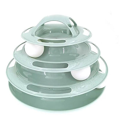 Green 3/4 Levels Pet Cat Toy Training Amusement Plate Kitten Tower Tracks Triple Disc Tumbler Ball Interactive - TrendyPet's Zone