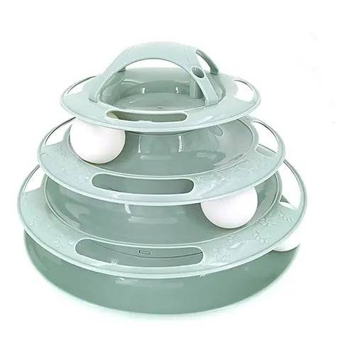 Green 3/4 Levels Pet Cat Toy Training Amusement Plate Kitten Tower Tracks Triple Disc Tumbler Ball Interactive - TrendyPet's Zone