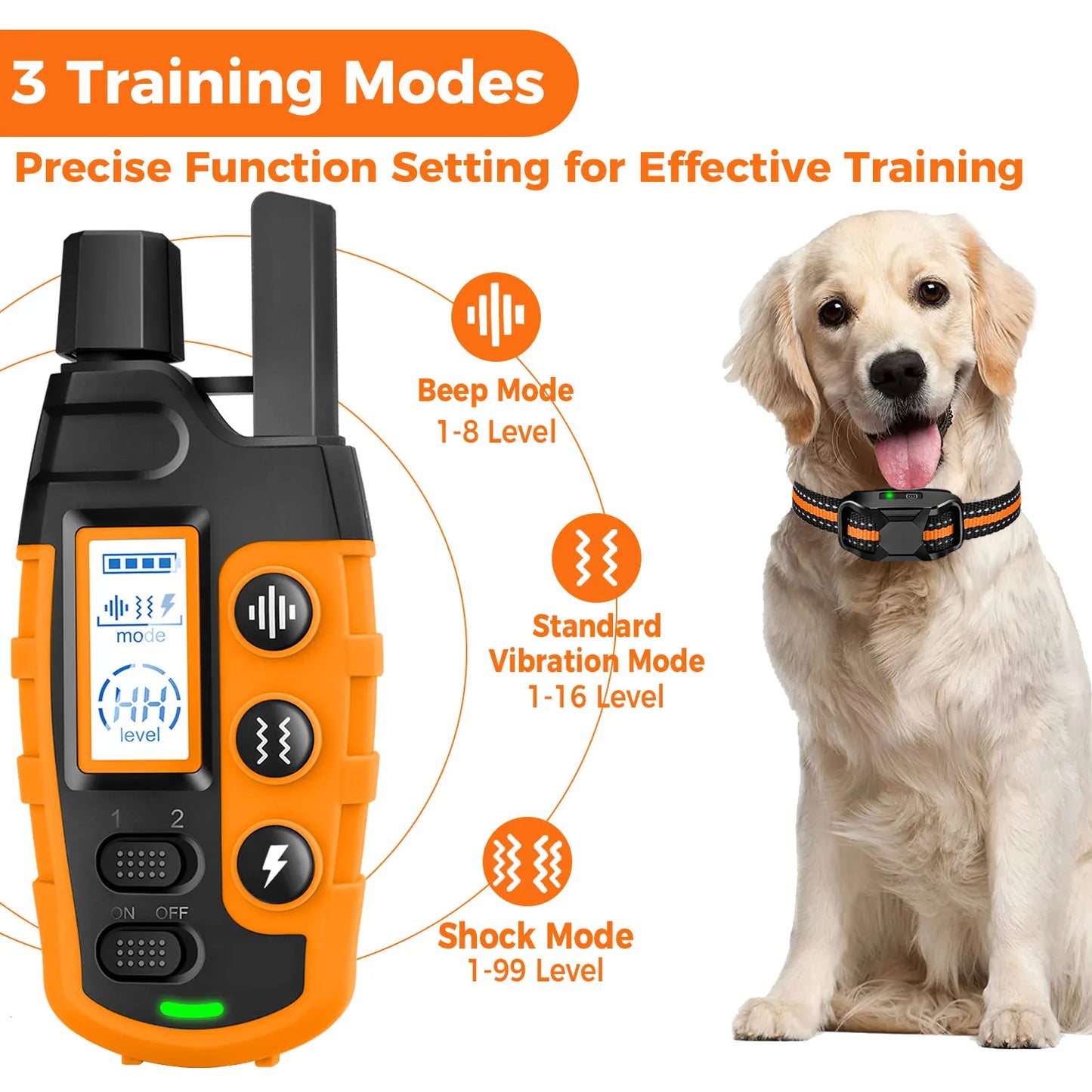 Orange TrendyPet's Zone dog training shock collar with remote, waterproof and rechargeable, for small to large dogs 5-120 lbs.