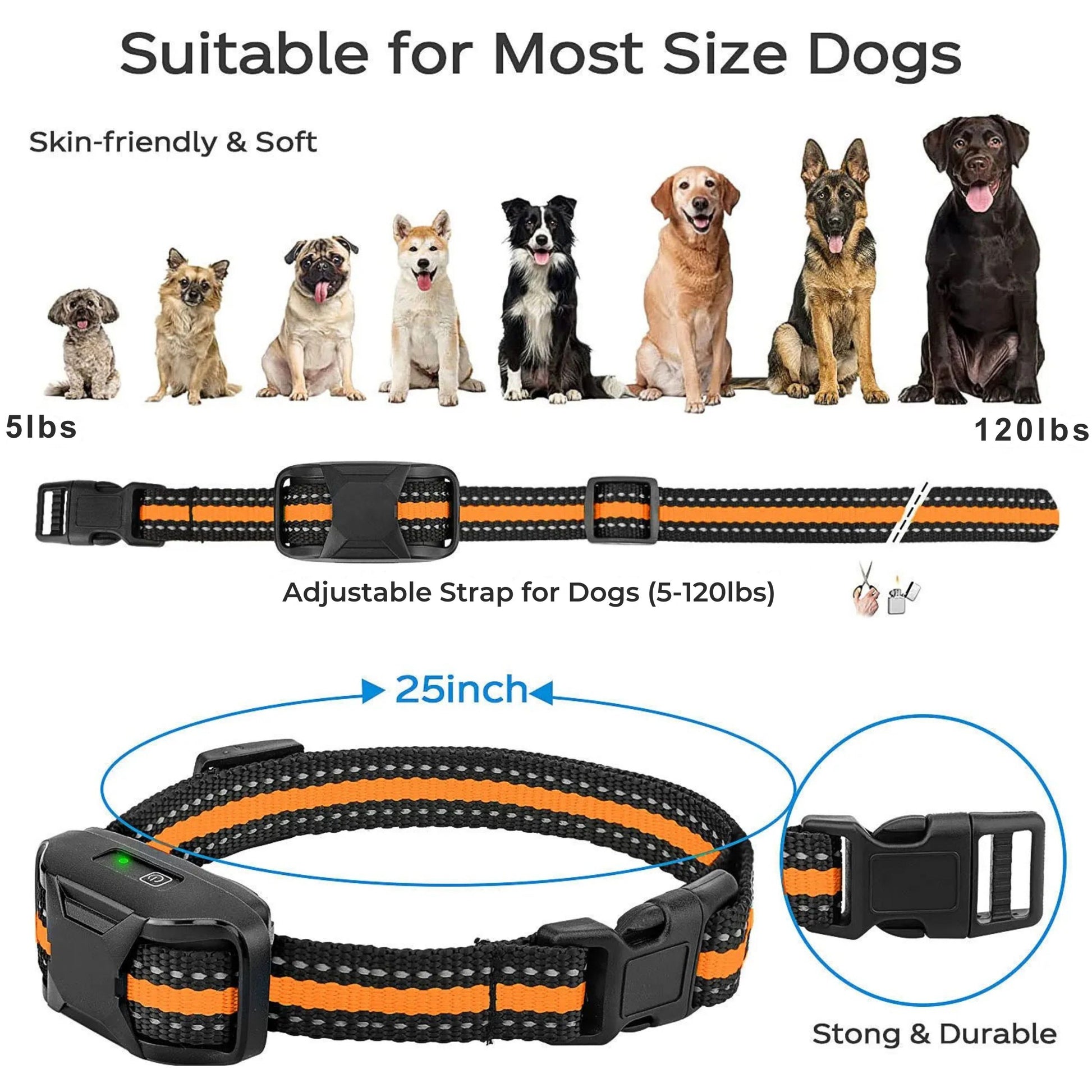 Orange TrendyPet's Zone dog training shock collar with remote, waterproof, rechargeable, suitable for small to large dogs 5-120 lbs.