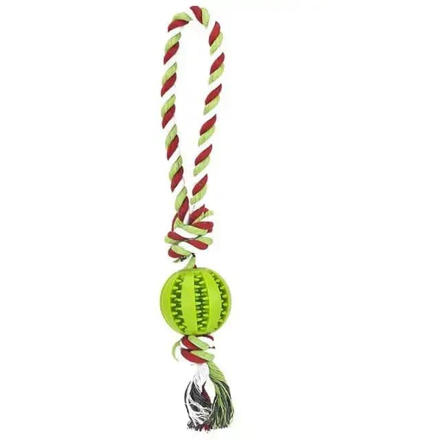 Green Ball Burgundy & White Hemp Rope Toys Treat Interactive Rubber Leaking Balls for Small Dogs Chewing Bite Resistant Pet Tooth Cleaning - TrendyPet's Zone