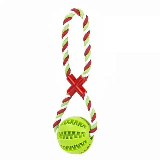 Green Ball White & Burgundy Hemp Rope Toys Treat Interactive Rubber Leaking Balls for Small Dogs Chewing Bite Resistant Pet Tooth Cleaning - TrendyPet's Zone