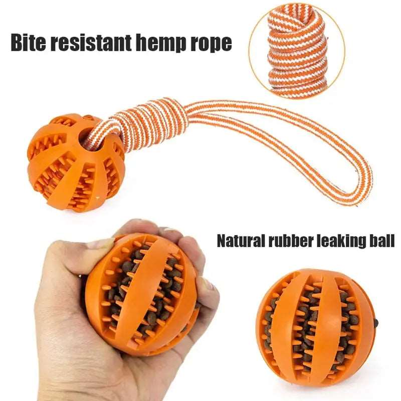 Green Ball White & Burgundy Hemp Rope Toys Treat Interactive Rubber Leaking Balls for Small Dogs Chewing Bite Resistant Pet Tooth Cleaning - TrendyPet's Zone