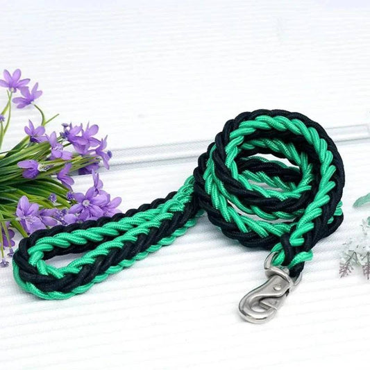 Green Black Super Strong Coarse Nylon Dog Leash Double Row Adjustable Collar For Medium Large Dogs - TrendyPet's Zone
