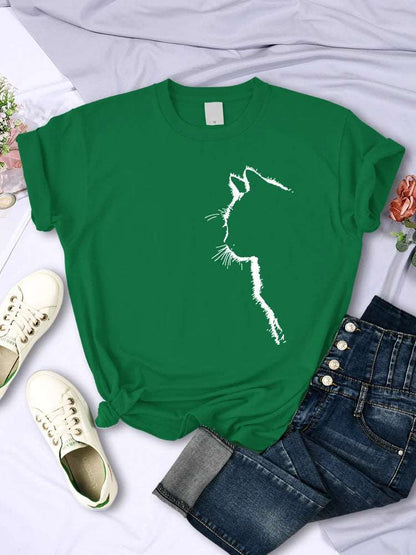 Green Cat Funny Printed Women T-Shirt Fashion Casual Short Sleeve O-Neck Tee Clothing Summer Tops - TrendyPet's Zone
