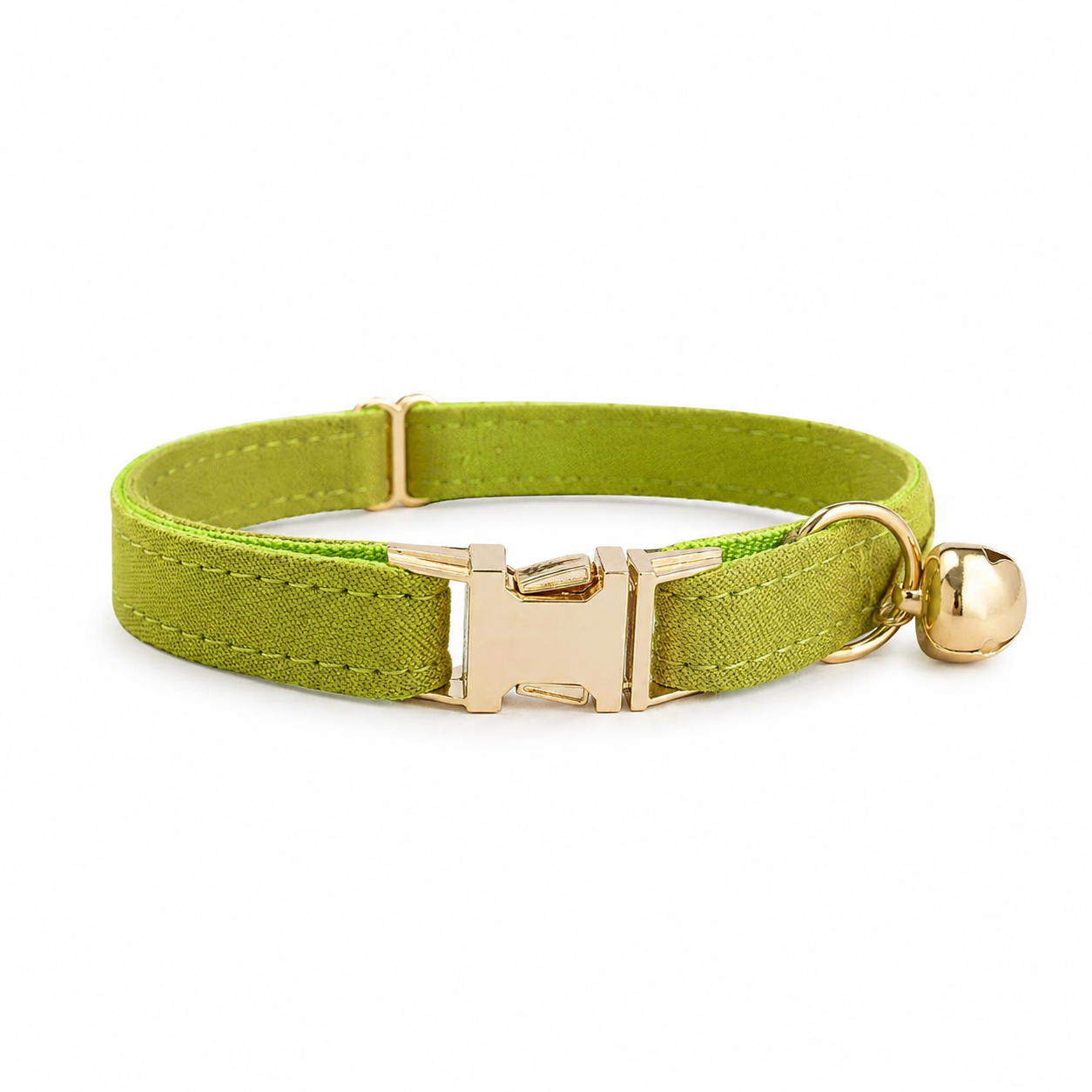 Green TrendyPet's Zone personalized dog collar with bell and ID tag for small dogs, featuring engraved nameplate and adjustable fit.