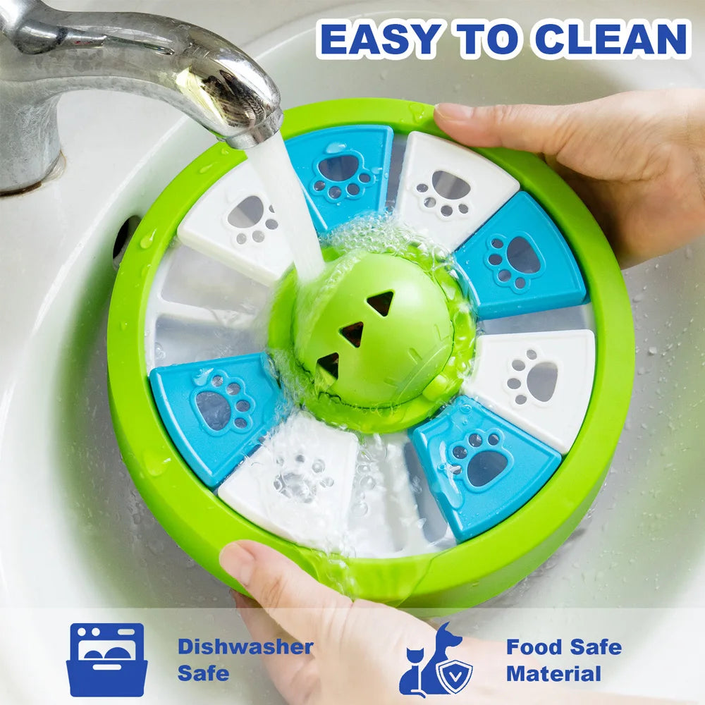 Green dog puzzle feeder toy by TrendyPet's Zone, a slow eating bowl and IQ training treat dispenser for dogs.