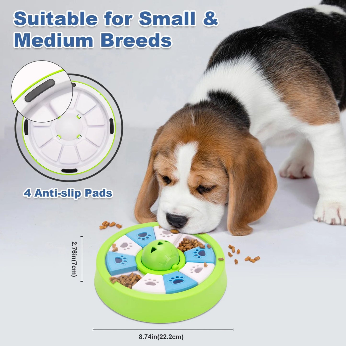 Green dog puzzle feeder toy by TrendyPet's Zone, featuring a slow eating bowl and treat dispenser for IQ training.