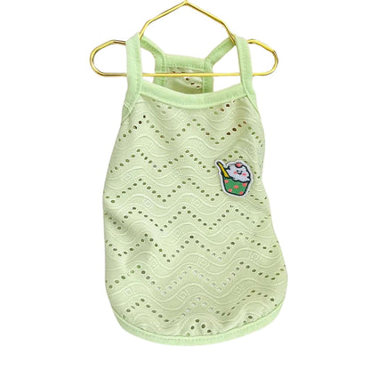 Green Dog Summer Clothes Cute Embroidery Striped Top Vest Breathable Puppy Sleeveless Shirt - TrendyPet's Zone