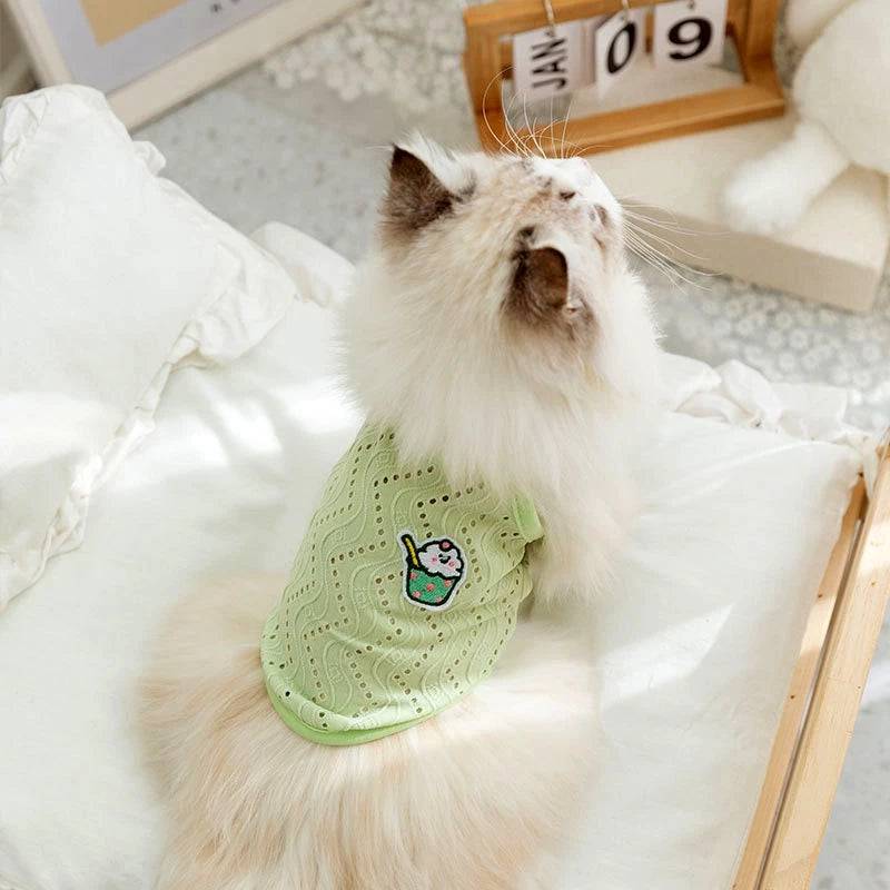 Green Dog Summer Clothes Cute Embroidery Striped Top Vest Breathable Puppy Sleeveless Shirt - TrendyPet's Zone