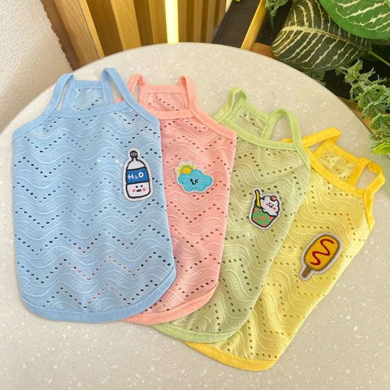 Green Dog Summer Clothes Cute Embroidery Striped Top Vest Breathable Puppy Sleeveless Shirt - TrendyPet's Zone