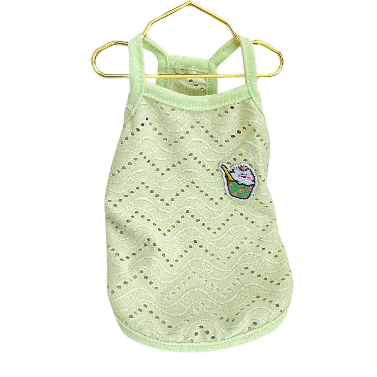 Green Dog Summer Clothes Cute Embroidery Striped Top Vest Breathable Puppy Sleeveless Shirt - TrendyPet's Zone