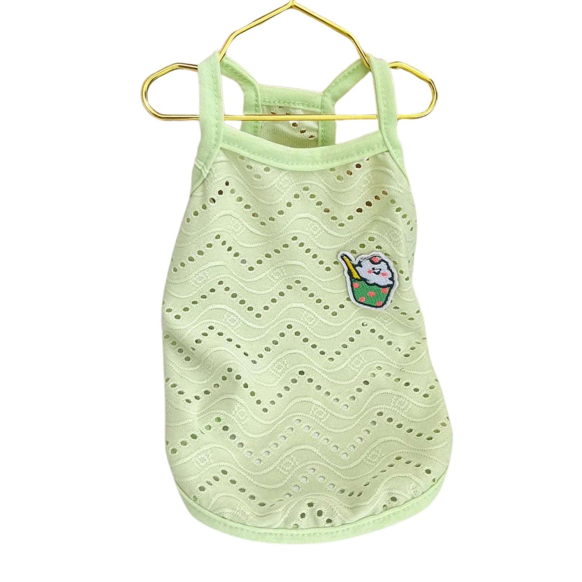 Green Dog Summer Clothes Cute Embroidery Striped Top Vest Breathable Puppy Sleeveless Shirt - TrendyPet's Zone