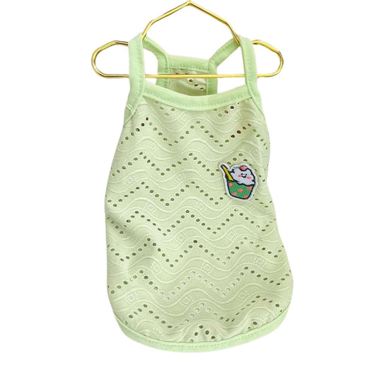 Green Dog Summer Clothes Cute Embroidery Striped Top Vest Breathable Puppy Sleeveless Shirt - TrendyPet's Zone