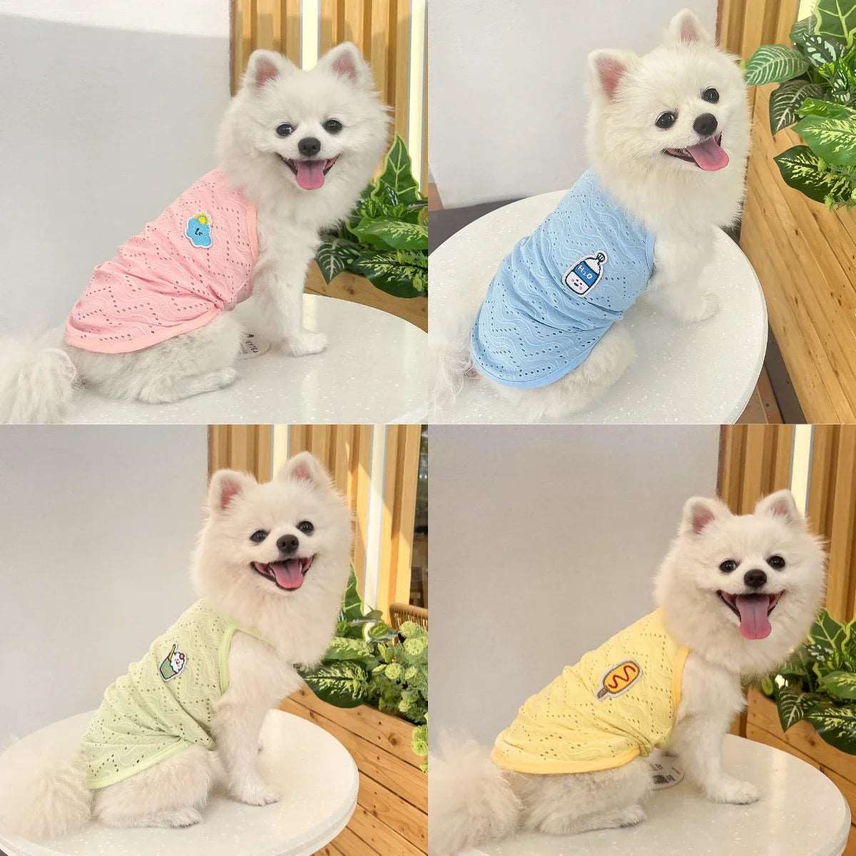 Green Dog Summer Clothes Cute Embroidery Striped Top Vest Breathable Puppy Sleeveless Shirt - TrendyPet's Zone